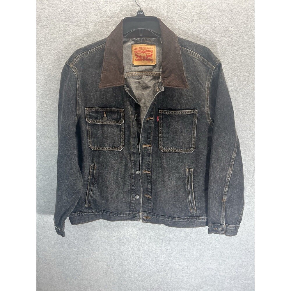 Levi's Faded Black Denim Stock Trucker Jacket Corduroy Collar